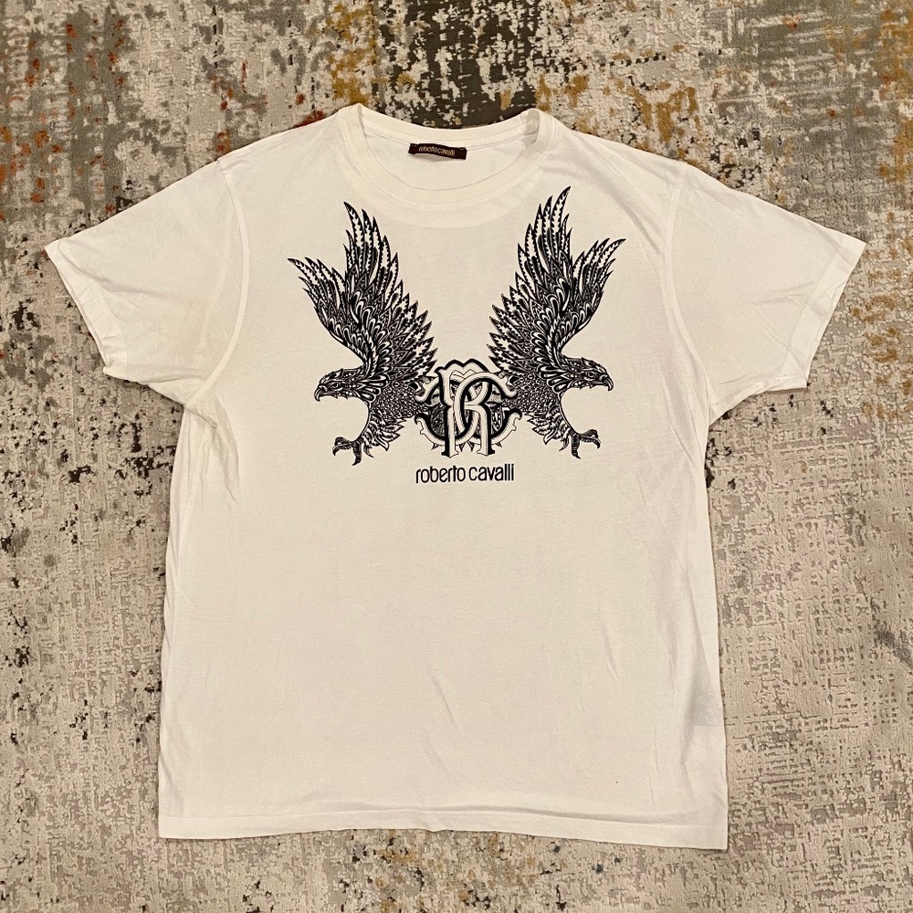 Roberto Cavalli Graphic Logo White T-Shirt